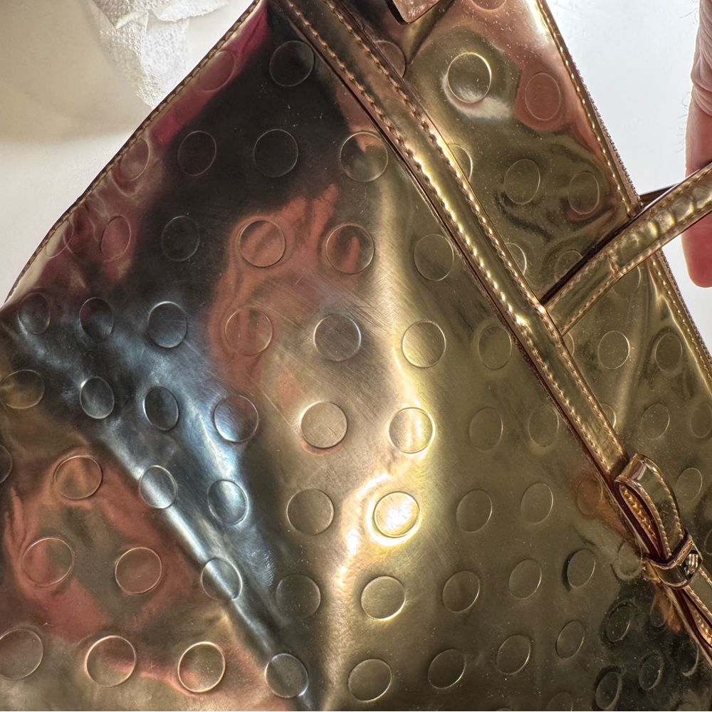 Retro Kate Spade New York Gold Metallic Tote Bag Purse RARE Handbag - Picture 14 of 16